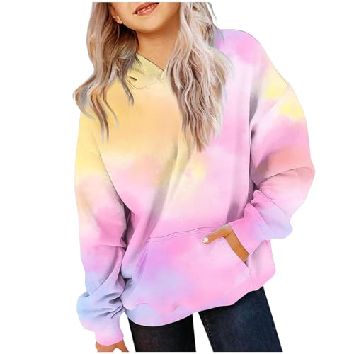 EMATOP Mädchen Batik Hoodie Freizeit Langarm Kapuzenpullover Winter Baumwolle Sweatshirt mit Kapuze Pullover Sportlich Bequem Langarmshirts Bunte Tie Dye Kapuzenpulli Tops für Kinder 4-14 Jahre von EMATOP