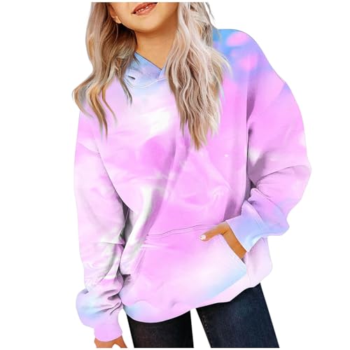 EMATOP Mädchen Batik Hoodie Freizeit Langarm Kapuzenpullover Winter Baumwolle Sweatshirt mit Kapuze Pullover Sportlich Bequem Langarmshirts Bunte Tie Dye Kapuzenpulli Tops für Kinder 4-14 Jahre von EMATOP