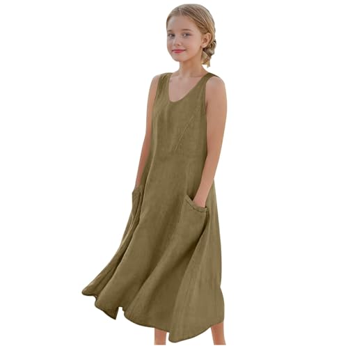 EMATOP Mädchen Lang Baumwolle Leinen Kleid Leicht und Luftig Sommerkleid Einfarbig Bequem Leinenkleid V-Ausschnitt Ärmellos Strandkleid mit Taschen Freizeitkleid Elegant Midikleid 5-16 Jahre EMATOP Mädchen Lang Baumwolle Leinen Kleid Leicht und Luftig Sommerkleid Einfarbig Bequem Leinenkleid V-Ausschnitt Ärmellos Strandkleid mit Taschen Freizeitkleid Elegant Midikleid 5-16 Jahre von EMATOP