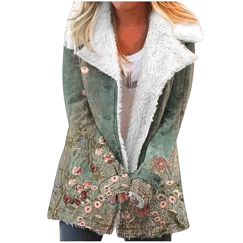 EMATOP Mantel Damen Warm Gefüttert Winterjacke Baumwolle Elegant Fleecejacke Revers Jacke Softshelljacke Schön Blumen Muster Wintermantel Winddicht Kälteschutz Skijacke Outdoor Plüschjacke von EMATOP