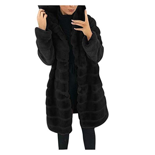 EMATOP Mantel Damen Warme Kunstfell Felljacke Lange Elegant Cardigan Flauschige Parka Winterjacke mit Kapuze Pelzmantel Langarm Einfarbig Jacke Kuschelig Wintermantel Outdoor Fellmantel von EMATOP