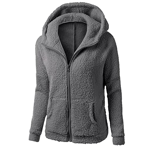 EMATOP Mantel Damen Winter Warm Kapuzenjacke Casual Baumwolle Fleecejacke mit Kapuze Hoodie Jacke Teddy Fleece Plüschjacke Kuschelig Einfarbig Sweatjacke mit Taschen Outdoorjacke Wollemantel von EMATOP