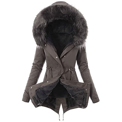 EMATOP Mantel Frauen Wintermantel Warme Winter Jacke Lange Mäntel Einfarbig Winterjacke mit Kapuze Windbreaker Gefüttert Teddyfell Dicker Fleecejacke Mode Outdoorjacke Slim fit Winterparka von EMATOP