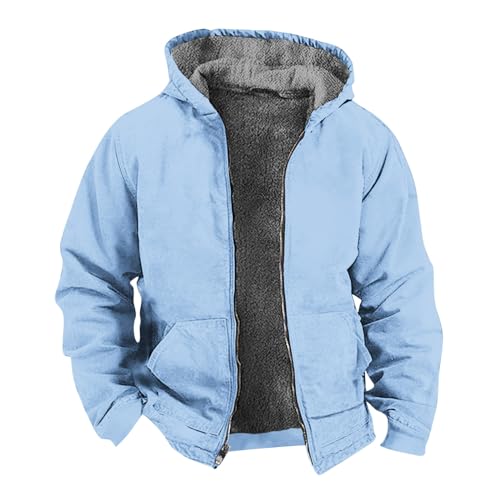 EMATOP Mantel Herren Warm Wollmantel Lässiges Baumwolle Winterjacke Langarm Einfarbig Steppjacke Winter Gefüttert Motorradjacke mit Kapuze Arbeitsjacke Winddicht Parka Jacke Wintermantel von EMATOP