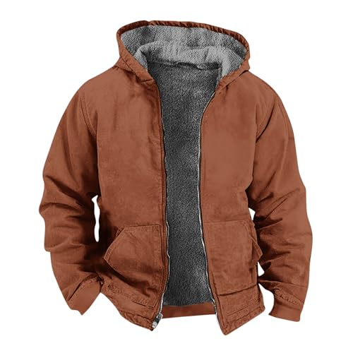 EMATOP Mantel Herren Warm Wollmantel Lässiges Baumwolle Winterjacke Langarm Einfarbig Steppjacke Winter Gefüttert Motorradjacke mit Kapuze Arbeitsjacke Winddicht Parka Jacke Wintermantel von EMATOP