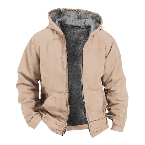 EMATOP Mantel Herren Warm Wollmantel Lässiges Baumwolle Winterjacke Langarm Einfarbig Steppjacke Winter Gefüttert Motorradjacke mit Kapuze Arbeitsjacke Winddicht Parka Jacke Wintermantel von EMATOP