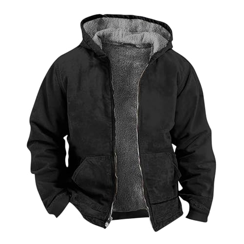 EMATOP Mantel Herren Warm Wollmantel Lässiges Baumwolle Winterjacke Langarm Einfarbig Steppjacke Winter Gefüttert Motorradjacke mit Kapuze Arbeitsjacke Winddicht Parka Jacke Wintermantel von EMATOP