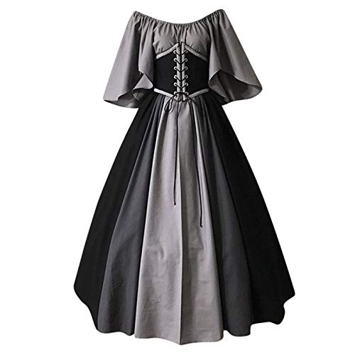 EMATOP Mittelalterkleid Damen Elegant Gothic Kleider Vintage Kurzarm Abendkleid Lose Plissee Mittelalter Kleid Halloween Karneval Kostüm Korsett Hohe Taille Partykleid Renaissance Ballkleid von EMATOP