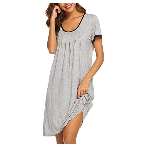 EMATOP Nachthemd Damen Kurzarm V-Ausschnitt Maxikleid Lässiges Einfarbig Schlafshirt Loose fit Lange Nachtkleid mit Taschen Nachtwäsche Kleider mit Schlitz Baumwolle Schlafkleid Nightdress von EMATOP