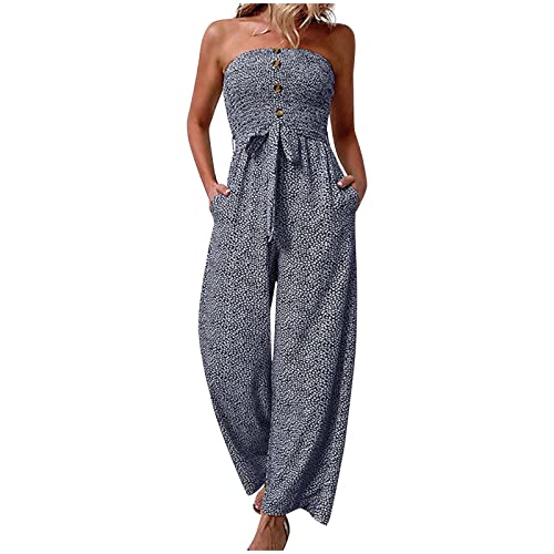 EMATOP Overall Damen Elegant Festlich Lang Jumpsuit Sexy Bandeau Hosenanzug Sommer Boho Playsuit Breites Bein Romper Hohe Taille Stretch Latzhose Baggy Oversize Strampler mit Taschen Arbeitshose von EMATOP