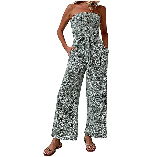 EMATOP Overall Damen Elegant Festlich Lang Jumpsuit Sexy Bandeau Hosenanzug Sommer Boho Playsuit Breites Bein Romper Hohe Taille Stretch Latzhose Baggy Oversize Strampler mit Taschen Arbeitshose von EMATOP