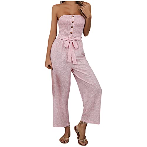 EMATOP Overall Damen Elegant Festlich Lang Jumpsuit Sexy Bandeau Hosenanzug Sommer Boho Playsuit Breites Bein Romper Hohe Taille Stretch Latzhose Baggy Oversize Strampler mit Taschen Arbeitshose von EMATOP