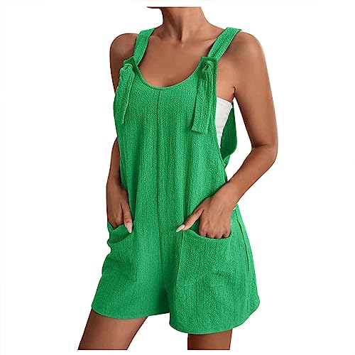 Overall Damen Sommer Kurz Jumpsuit Baumwolle Leinen Latzhosen Ärmellos Lässiger Trägerhose Elegant Leicht Einteiler Shorts Einfarbig Mode Arbeitshose mit Taschen Playsuit Sport Romper von EMATOP