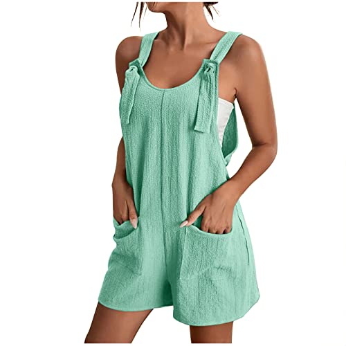 Overall Damen Sommer Kurz Jumpsuit Baumwolle Leinen Latzhosen Ärmellos Lässiger Trägerhose Elegant Leicht Einteiler Shorts Einfarbig Mode Arbeitshose mit Taschen Playsuit Sport Romper von EMATOP