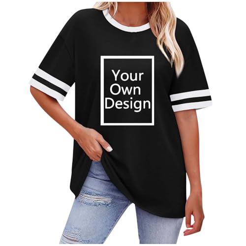 Oversize Damen Individuelles Tshirt mit Eigenem Foto Text Personalisiert Tops Selbst Gestalten Shirt Bedrucken Lassen Oberteile Custom Kurzarm Elegante Bluse Tunika Longshirt DIY Kleidung von EMATOP