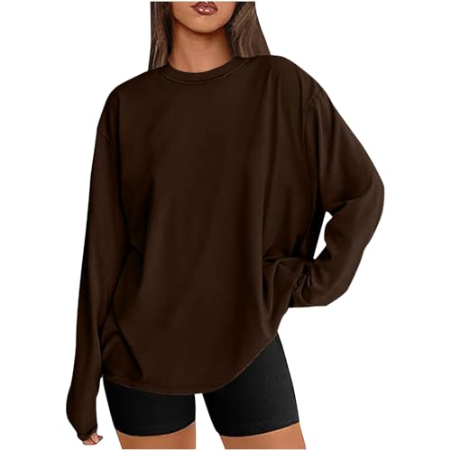 EMATOP Oversized Sweatshirt Damen Lässiges Langarm Rundhals Oberteile Elegant Einfarbig Pullover Casual Bequemes Langarmshirt Ohne Kapuze Pulli Longshirt Leicht Locker Longpullover für Frauen von EMATOP