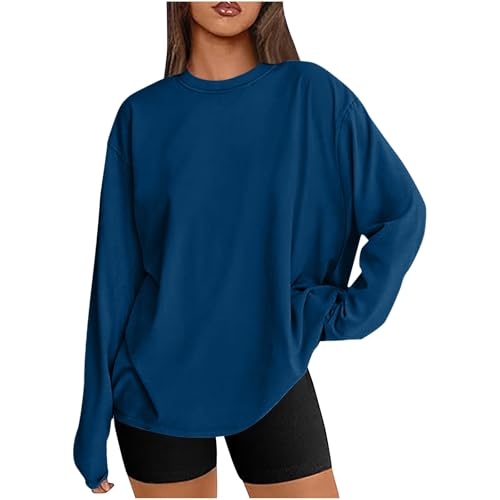 EMATOP Oversized Sweatshirt Damen Lässiges Langarm Rundhals Oberteile Elegant Einfarbig Pullover Casual Bequemes Langarmshirt Ohne Kapuze Pulli Longshirt Leicht Locker Longpullover für Frauen von EMATOP