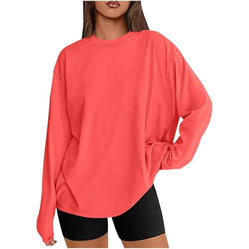 EMATOP Oversized Sweatshirt Damen Lässiges Langarm Rundhals Oberteile Elegant Einfarbig Pullover Casual Bequemes Langarmshirt Ohne Kapuze Pulli Longshirt Leicht Locker Longpullover für Frauen von EMATOP