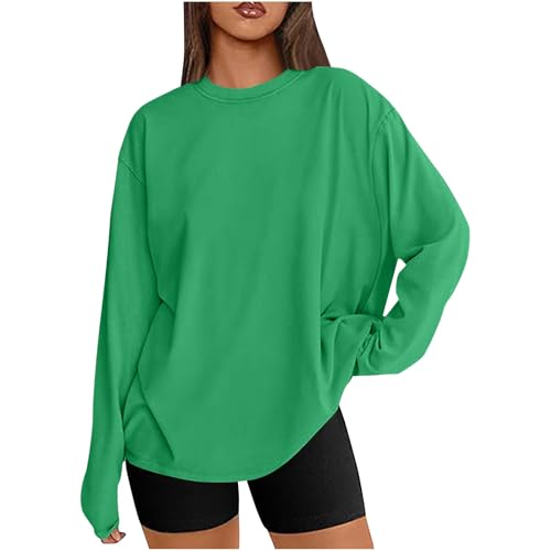 EMATOP Oversized Sweatshirt Damen Lässiges Langarm Rundhals Oberteile Elegant Einfarbig Pullover Casual Bequemes Langarmshirt Ohne Kapuze Pulli Longshirt Leicht Locker Longpullover für Frauen von EMATOP