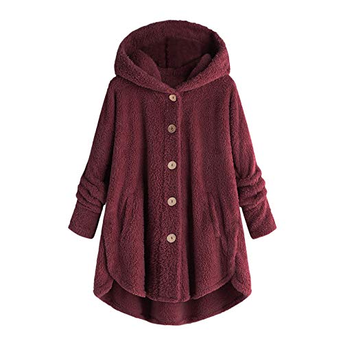 EMATOP Plüschjacke Damen Lässige Fleece Jacke Winter Warm Kapuzenjacke mit Kapuze Teddy Fleecejacke Flauschig Kuschelig Wintermantel Lang Einfarbig Fellmantel mit Taschen Mantel Kapuzenpullover von EMATOP