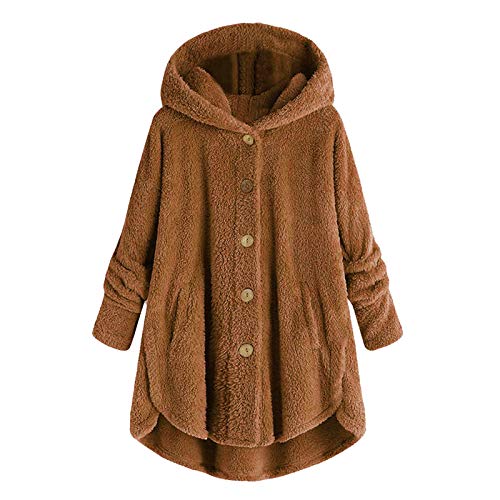 EMATOP Plüschjacke Damen Lässige Fleece Jacke Winter Warm Kapuzenjacke mit Kapuze Teddy Fleecejacke Flauschig Kuschelig Wintermantel Lang Einfarbig Fellmantel mit Taschen Mantel Kapuzenpullover von EMATOP