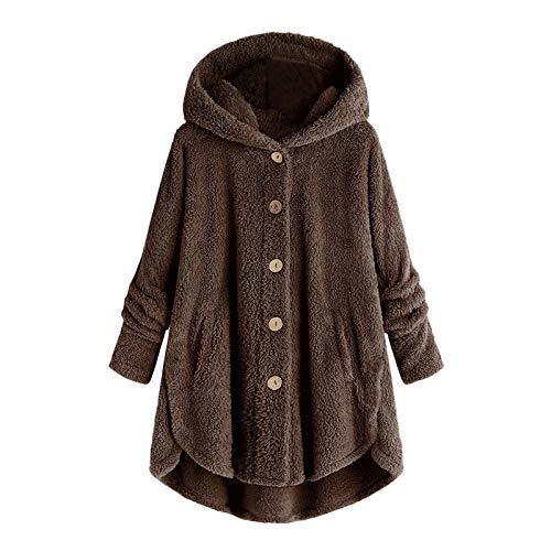 EMATOP Plüschjacke Damen Lässige Fleece Jacke Winter Warm Kapuzenjacke mit Kapuze Teddy Fleecejacke Flauschig Kuschelig Wintermantel Lang Einfarbig Fellmantel mit Taschen Mantel Kapuzenpullover von EMATOP