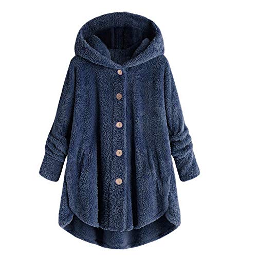 EMATOP Plüschjacke Damen Lässige Fleece Jacke Winter Warm Kapuzenjacke mit Kapuze Teddy Fleecejacke Flauschig Kuschelig Wintermantel Lang Einfarbig Fellmantel mit Taschen Mantel Kapuzenpullover von EMATOP