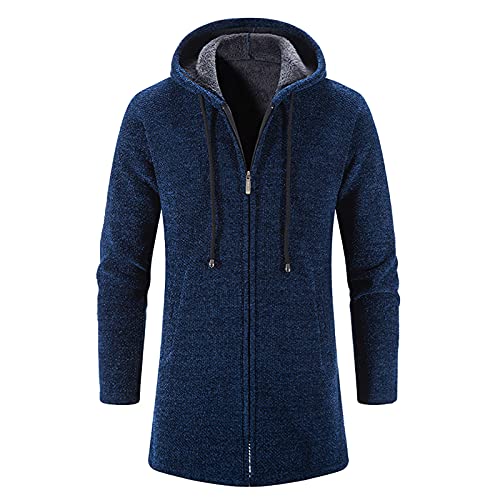 EMATOP Premium Marken Lange Jacke Herren Baumwolle Sweatjacke mit Kapuze Kapuzenpullover Freizeit Langarm Hoodie Cardigan Lose Einfarbig Übergangsjacke Warm Gefüttert Strickjacke von EMATOP