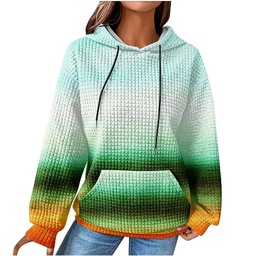 EMATOP Prime Angebote Hoodie Damen Langarm Sport Kapuzenpullover Causal Waffel Sweatshirt mit Kapuze Pullover Herbst Winter Warm Pulli Oberteile Bunte Langarmshirt Mode Baumwolle Kapuzenpulli von EMATOP