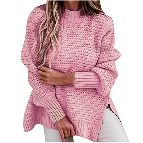 EMATOP Prime Angebote Pullover Damen Elegant Langarm Strickpullover Warm Grobstrick Sweatshirt Lässiges Lose Strickpulli Oberteile Rundhals Einfarbig Winterpullover Weich Bequem Langarmshirt Winter von EMATOP