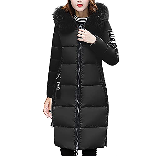 EMATOP Pufferjacke Damen Lang Daunenjacke Dickere Warm Steppjacke Elegant Puffer Jacke mit Kapuze Mantel Lässiges Einfarbig Steppmantel Warm Gefüttert Winterjacke Teenager Mädchen Wintermantel von EMATOP