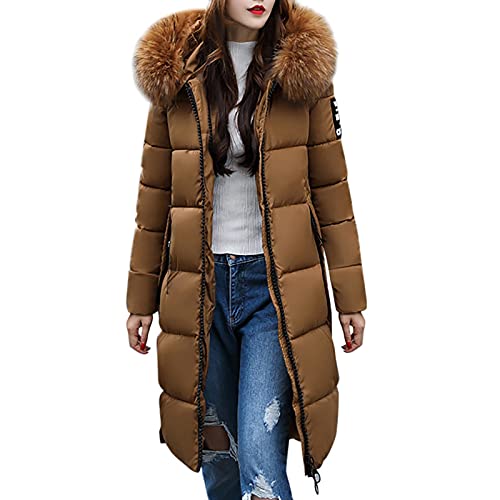 EMATOP Pufferjacke Damen Lang Daunenjacke Dickere Warm Steppjacke Elegant Puffer Jacke mit Kapuze Mantel Lässiges Einfarbig Steppmantel Warm Gefüttert Winterjacke Teenager Mädchen Wintermantel von EMATOP