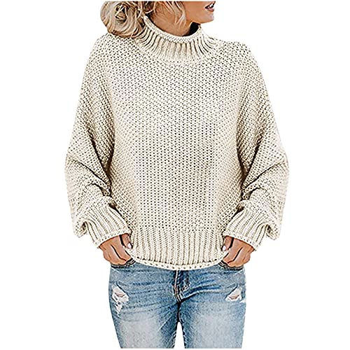 EMATOP Pullover Damen Warm Winter Rollkragenpullover Elegant Rollkragen Pulli Sweatshirt Casual Einfarbig Langarm Fleecepullover Baumwolle Basic Strickpullover ohne Kapuze Rollkragenpulli Tops von EMATOP