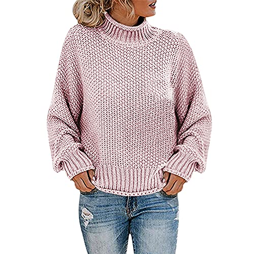 EMATOP Pullover Damen Warm Winter Rollkragenpullover Elegant Rollkragen Pulli Sweatshirt Casual Einfarbig Langarm Fleecepullover Baumwolle Basic Strickpullover ohne Kapuze Rollkragenpulli Tops von EMATOP