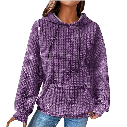 EMATOP Pullover Damen Winter Langarm Sweatshirt mit Kapuze Hoodie Sport Baumwolle Kapuzenpullover Vintage Waffel Langarmshirt Warm Bequemes Kapuzenpulli Oberteile Black Friday 2023 von EMATOP