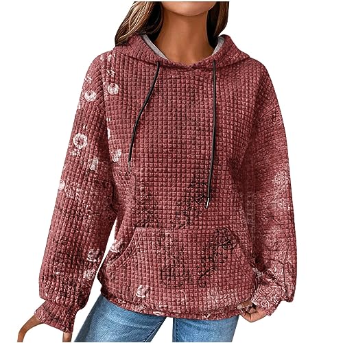 EMATOP Pullover Damen Winter Langarm Sweatshirt mit Kapuze Hoodie Sport Baumwolle Kapuzenpullover Vintage Waffel Langarmshirt Warm Bequemes Kapuzenpulli Oberteile Sale Angebote von EMATOP