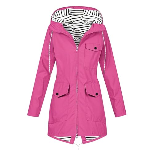 EMATOP Regenjacke Damen Wasserdicht Lang Outdoorjacke Leichte Atmungsaktiv Regenmantel mit Kapuze Windbreaker Dünne Einfarbig Übergangsjacke Casual Langarm Windjacke Elegant Softshelljacke von EMATOP