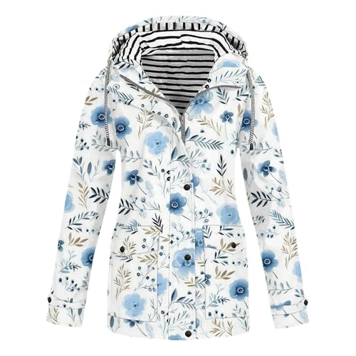 EMATOP Regenjacke für Damen Wasserdicht Atmungsaktiv Regenmantel Outdoor Leichte Softshelljacke mit Kapuze Jacke Schöne Blumen Muster Wanderjacke Freizeit Langarm Elegant Übergangsjacke von EMATOP