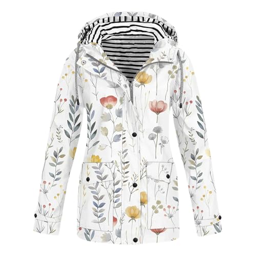 EMATOP Regenjacke für Damen Wasserdicht Atmungsaktiv Regenmantel Outdoor Leichte Softshelljacke mit Kapuze Jacke Schöne Blumen Muster Wanderjacke Freizeit Langarm Elegant Übergangsjacke von EMATOP
