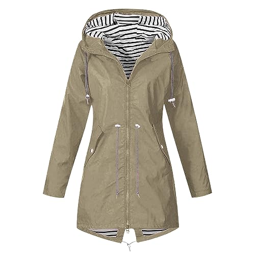 EMATOP Regenmantel Damen Lang Leichte Jacke Wasserdicht Atmungsaktiv Regenjacke mit Kapuze Softshelljacke Dünne Einfarbig Wanderjacke Herbst Winter Winddicht Funktionsjacke Übergangsjacke von EMATOP