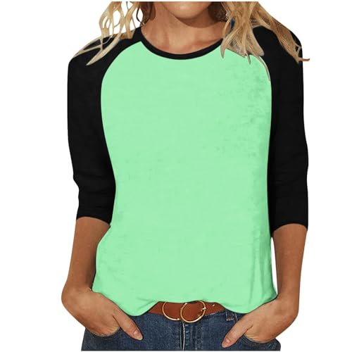 EMATOP Sale Angebote 3/4 Arm Shirt Damen Lässige Farbblock Tunika Tops Locker Sport Oberteil Shirts Basic Rundhals Blusenshirt Baumwolle Leicht Sportshirt Frühling Sommer Longblusen von EMATOP