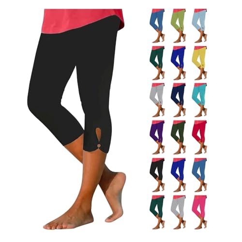 EMATOP Sale Angebote 3/4 Leggings Damen Sommer Sport Jogginghose High Waist Sporthose Baumwolle Blickdicht Yoga Hose Kurze Einfarbig Sportleggins Elastische Taille Yogahose Casual Laufhose von EMATOP