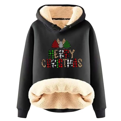 EMATOP Sale Angebote Damen Weihnachten Pullover Warm Baumwolle Sweatshirt Teddy Fleece Kapuzenpullover Langarm Sports Hoodie Lustig Rotweinglas Weihnachtspullover Casual Lose Fleecepullover von EMATOP