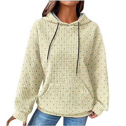 EMATOP Damen Baumwolle Hoodie Causal Langarm Kapuzenpullover Herbst Winter Warm Pullover Vintage Bunte Print Sweatshirt mit Kapuze Pulli Oberteile Mode Waffel Kapuzenpulli mit Taschen Outwear von EMATOP