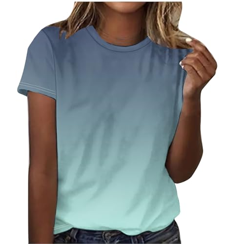 EMATOP Tie Dye Tshirt Damen Lässige Elegant Bluse Tops Basic Rundhals Oberteile Lässiges Baumwolle Tunika Longshirt Bunte Farbverlauf Kurzarm Sommershirts Weich Bequem Sportshirt Laufshirt von EMATOP