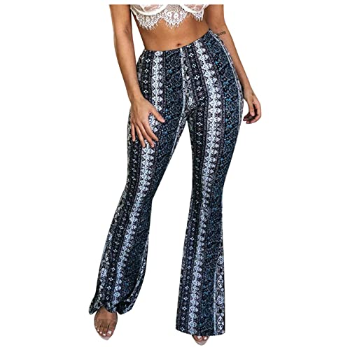 EMATOP Schlaghose Damen 70er Hose Boho Strandhose Hippie Blumen Jogginghose Weites Bein Palazzo Sommerhose Elegant High Waist Bootcut Freizeithose Elastische Taille Yogahose mit Taschen Caprihose von EMATOP