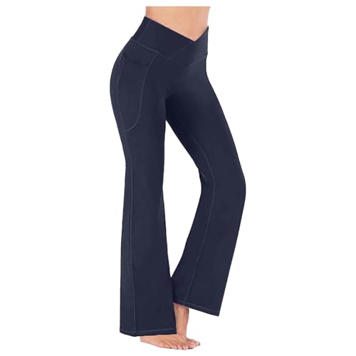 EMATOP Schlaghose Damen 70er Mode Strandhose Hippie Kostüm Lang Elegant Jogginghose High Waist Sporthose mit Taschen Freizeithose Weites Bein Palazzo Sommerhose Casual Einfarbig Yogahose von EMATOP