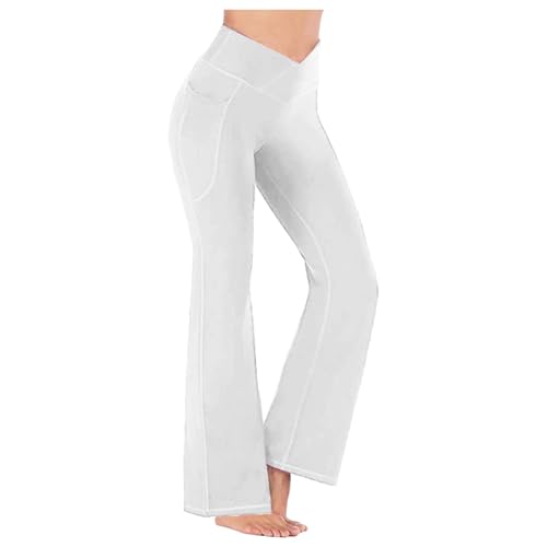 EMATOP Schlaghose Damen 70er Mode Strandhose Hippie Kostüm Lang Elegant Jogginghose High Waist Sporthose mit Taschen Freizeithose Weites Bein Palazzo Sommerhose Casual Einfarbig Yogahose von EMATOP