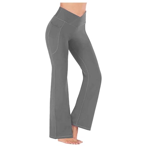 EMATOP Schlaghose Damen 70er Mode Strandhose Hippie Kostüm Lang Elegant Jogginghose High Waist Sporthose mit Taschen Freizeithose Weites Bein Palazzo Sommerhose Casual Einfarbig Yogahose von EMATOP