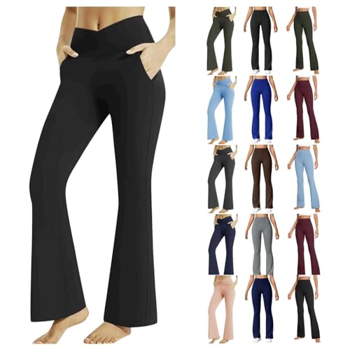 EMATOP Schlaghose Damen Elegant Lang Yogahose Hohe Taille Fitness Jogginghose Lässig Slim fit Sporthose Einfarbig Casual Caprihose Elastische Taille Sommerhose Baumwolle Bequem Fitnesshose von EMATOP